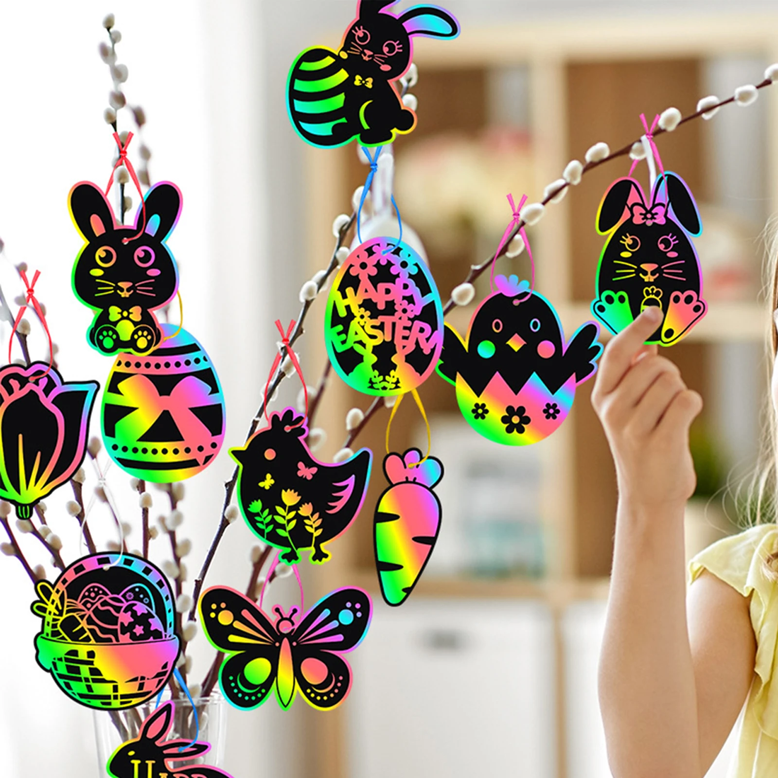 24 Pieces Easter Scratch Paper Set Hanging 6 Wooden Stick and Ribbon Early Education Drawing Toys Decor Party Favors Scratch Art
24 Pieces Easter Scratch Paper Set Hanging 6 Wooden Stick and Ribbon Early Education Drawing Toys Decor Party Favors Scratch Art
