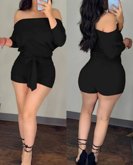 CPSYMYM Jumpsuit Women Summer Lace Up Solid Color Casual Off Shoulder Long Sleeved Skinny Daily Above Knee Romper
CPSYMYM Jumpsuit Women Summer Lace Up Solid Color Casual Off Shoulder Long Sleeved Skinny Daily Above Knee Romper