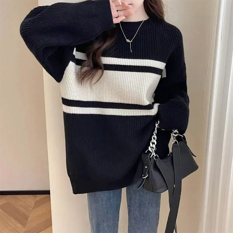 New Knitted Sweater High End Striped Loose Contrast Knitted Lazy Versatile Sweater Top 
New Knitted Sweater High End Striped Loose Contrast Knitted Lazy Versatile Sweater Top