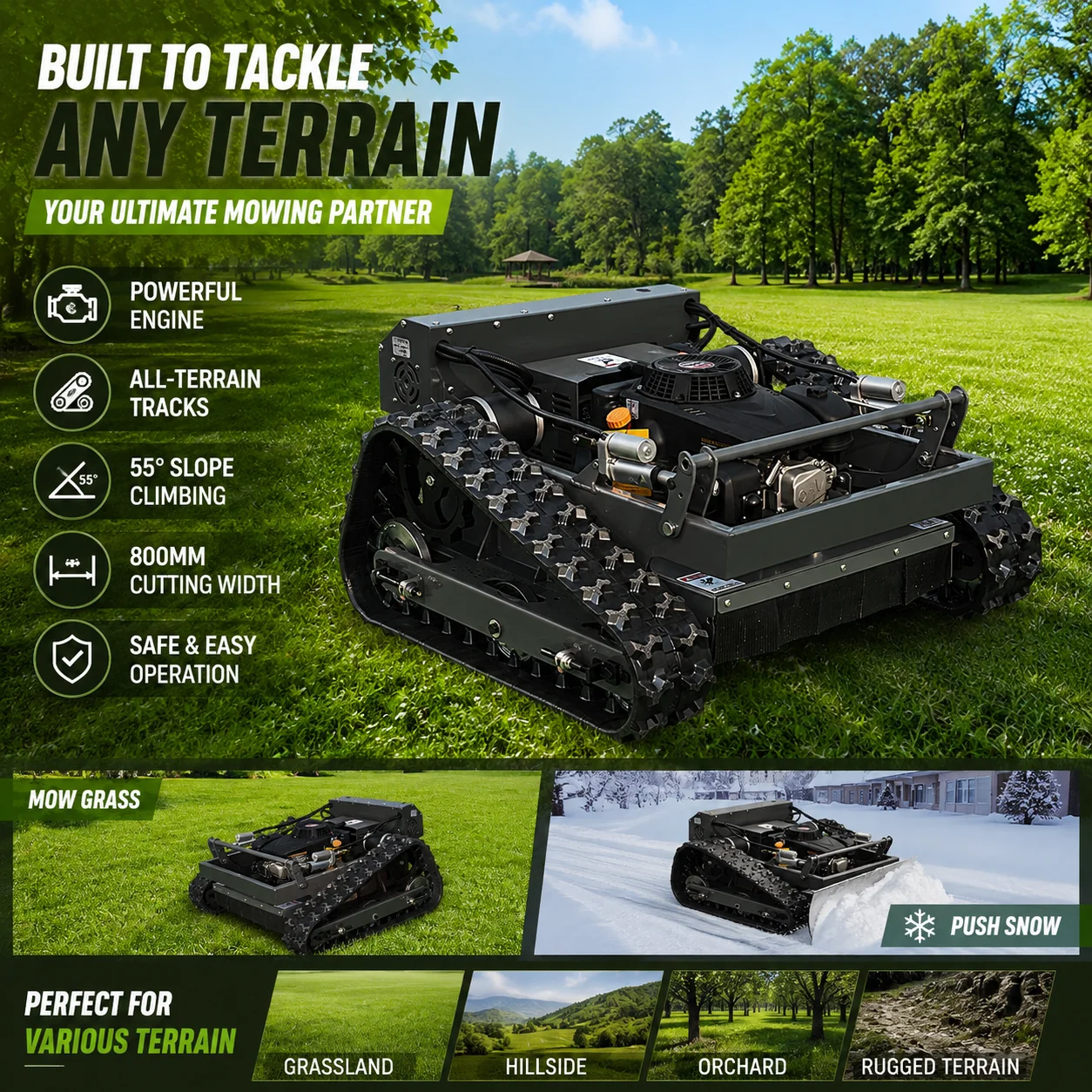 CE EPA Approved Powerful Electric Engine Remote Control Crawler Lawn Mower For Grass Cutting
CE EPA Approved Powerful Electric Engine Remote Control Crawler Lawn Mower For Grass Cutting