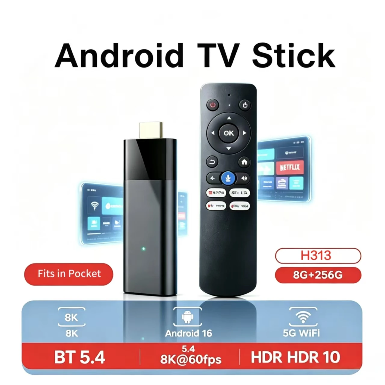 Q12 Android 16 Smart TV Stick Allwinner H313 Quad Core Support 2.4/5G Dual Wifi Media Player HDR10+ Google Voice Remote TV Box
Q12 Android 16 Smart TV Stick Allwinner H313 Quad Core Support 2.4/5G Dual Wifi Media Player HDR10+ Google Voice Remote TV Box