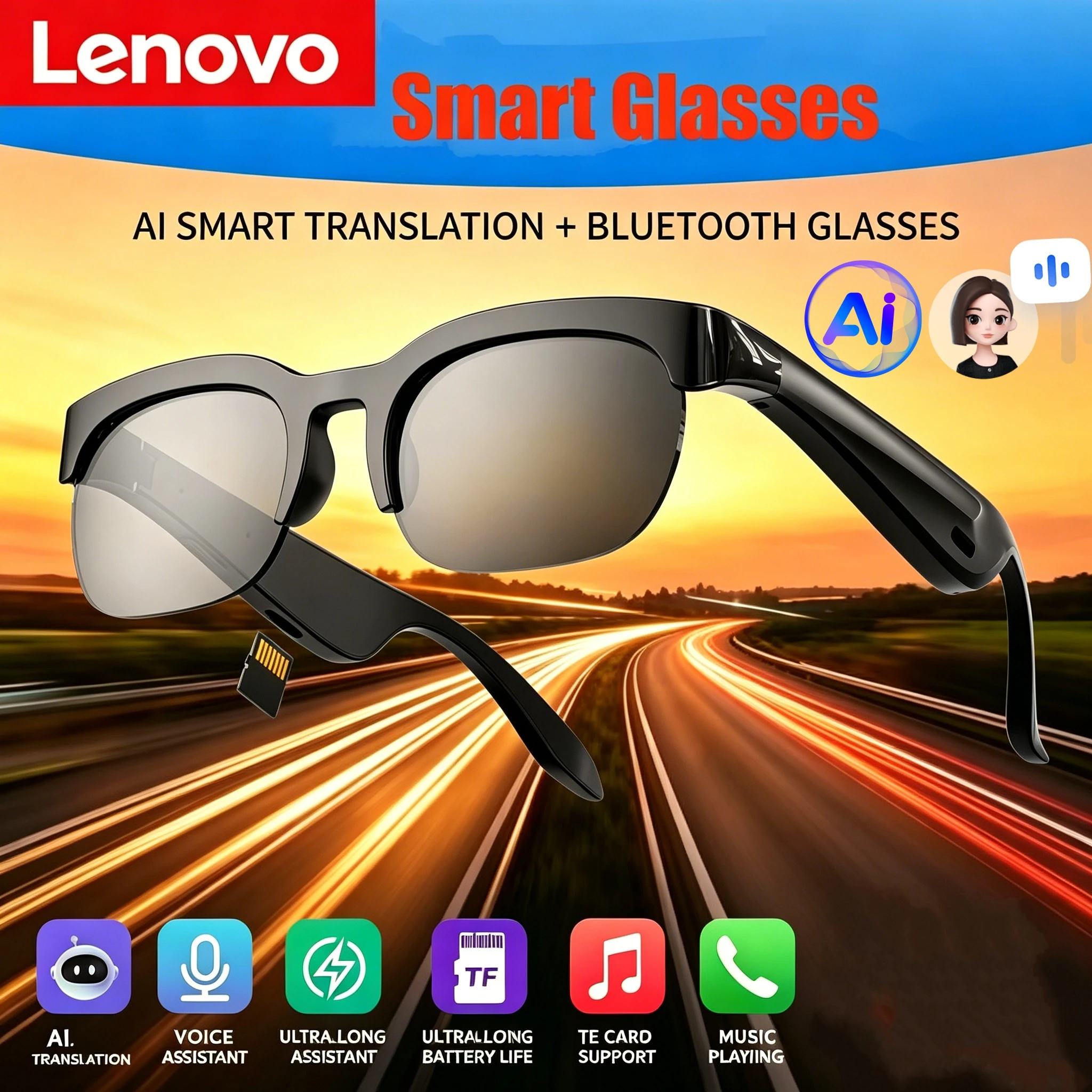 Lenovo AI Smart Glasses AI Translation Hands-Free Calling AI Chat Logging Music Playback Smart Sunglasses For Men Women 2026 NeW
Lenovo AI Smart Glasses AI Translation Hands-Free Calling AI Chat Logging Music Playback Smart Sunglasses For Men Women 2026 NeW