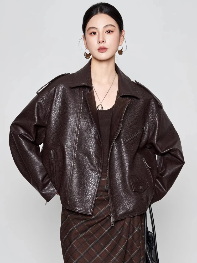 Vintage Short Genuine Leather Motorcycle Jackets for Women Spring Autumn High-end Simple Casual Loose Bubble Real Goatskin Coat
Vintage Short Genuine Leather Motorcycle Jackets for Women Spring Autumn High-end Simple Casual Loose Bubble Real Goatskin Coat