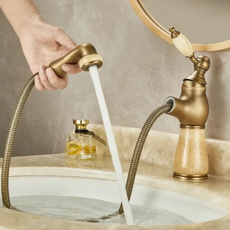 Bathroom Faucet Brass Antique Jade Bathroom Basin Faucet Cold And Hot Water Mixer Sink Tap Deck Mounted Pull Out Tap
Bathroom Faucet Brass Antique Jade Bathroom Basin Faucet Cold And Hot Water Mixer Sink Tap Deck Mounted Pull Out Tap