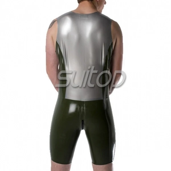 Men 's silver latex rubber leotard catsuit for men with font zip
Men 's silver latex rubber leotard catsuit for men with font zip
