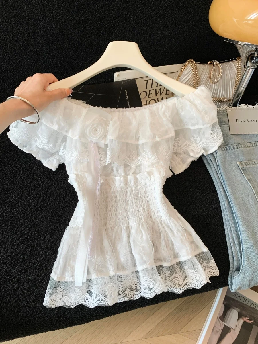 White Lace Floral Embellished Slim Fit Chiffon Top Women's Summer New Style One Shoulder Bowed Waist Design Blouse
White Lace Floral Embellished Slim Fit Chiffon Top Women's Summer New Style One Shoulder Bowed Waist Design Blouse