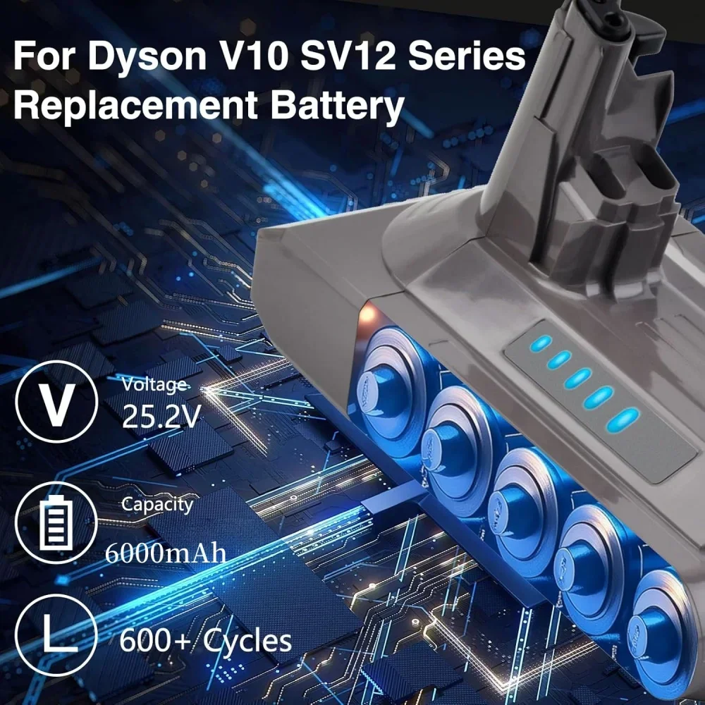 Сменный аккумулятор 6000 мАч/8000 мАч для Dyson V6/V7/V8/V10 — совместим с беспроводным пылесосом DC62/SV10/SV11/SV12
Сменный аккумулятор 6000 мАч/8000 мАч для Dyson V6/V7/V8/V10 — совместим с беспроводным пылесосом DC62/SV10/SV11/SV12