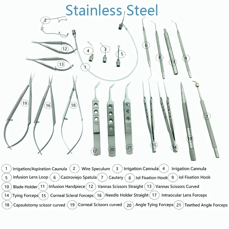 21PCS Titanium alloy Cataract Set Eye Scissor Ophthalmic tweezer Surgical eye Instruments stainless steel
21PCS Titanium alloy Cataract Set Eye Scissor Ophthalmic tweezer Surgical eye Instruments stainless steel