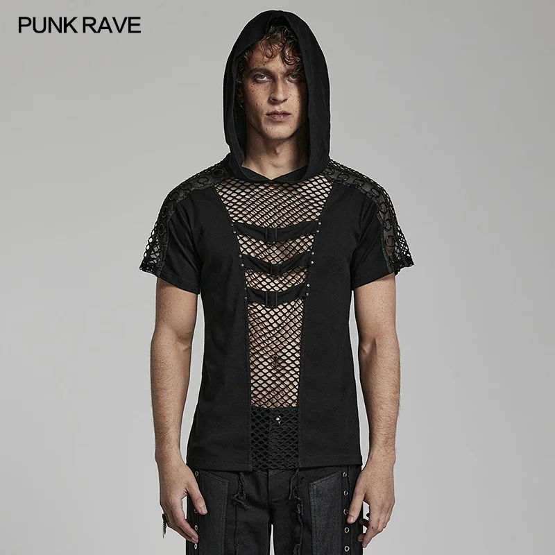 PUNK RAVE Men's Punk Handsome Hooded T-shirt Sexy Cool Hollow Mesh Cutouts Personality Casual Tops Tees Spring & Summer
PUNK RAVE Men's Punk Handsome Hooded T-shirt Sexy Cool Hollow Mesh Cutouts Personality Casual Tops Tees Spring & Summer