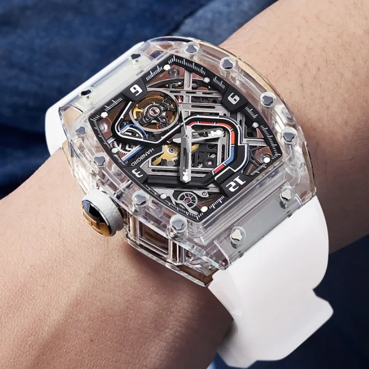HANBORO Men Automatic Watch 42.5mm Tonneau Mechanical Wristwatch Luminous Acrylic Case 50m Waterproof Sapphire Racing Track Dial
HANBORO Men Automatic Watch 42.5mm Tonneau Mechanical Wristwatch Luminous Acrylic Case 50m Waterproof Sapphire Racing Track Dial