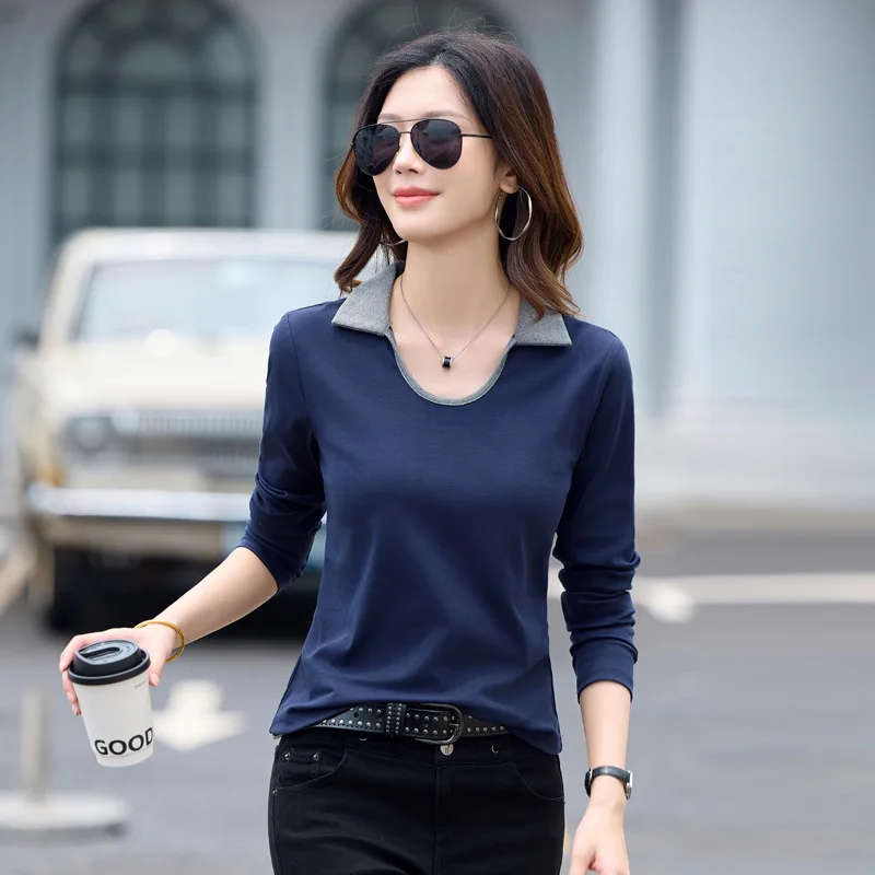 Women's Long-sleeved Contrast Polo Collar Base Shirt Women's Autumn New Outside Casual Women's T-shirt Top Clothes
Women's Long-sleeved Contrast Polo Collar Base Shirt Women's Autumn New Outside Casual Women's T-shirt Top Clothes