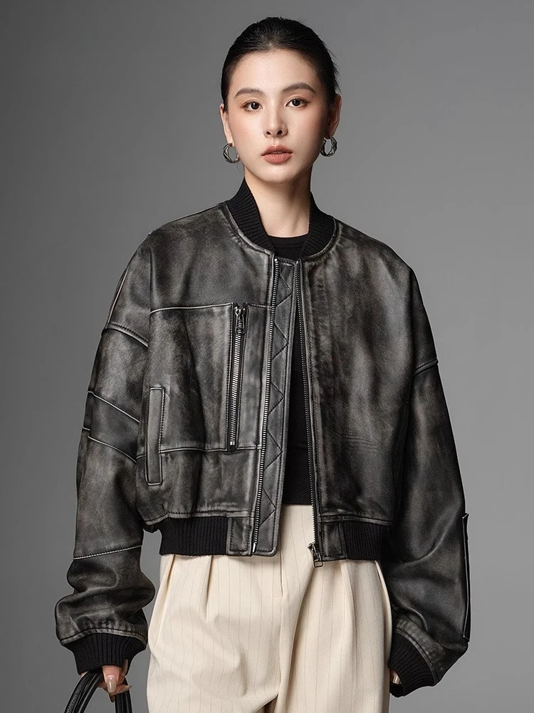 Vintage Short Genuine Leather Motorcycle Jackets for Women Spring Autumn High-end Simple Loose Soft Real Sheepskin Bomber Coat
Vintage Short Genuine Leather Motorcycle Jackets for Women Spring Autumn High-end Simple Loose Soft Real Sheepskin Bomber Coat