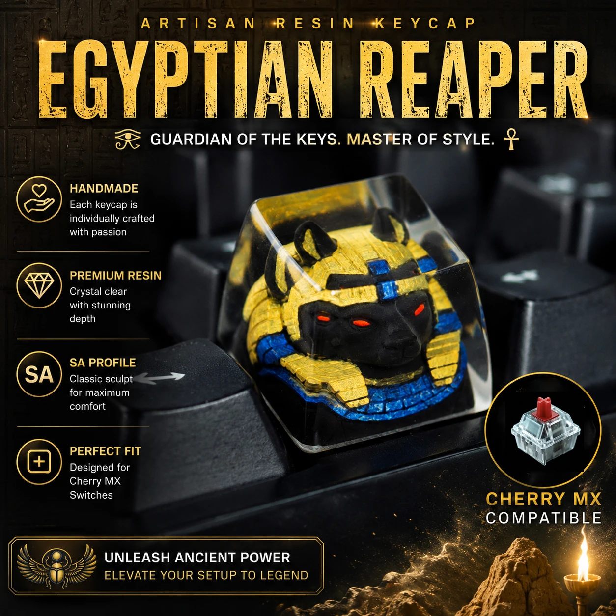 Artisan Keycap Custom Anubis Egyptian God Handmade Resin 1U SA Profile ESC Keycap for Cherry MX Mechanical Keyboard
Artisan Keycap Custom Anubis Egyptian God Handmade Resin 1U SA Profile ESC Keycap for Cherry MX Mechanical Keyboard