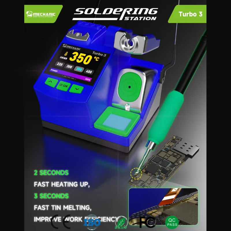 Professional Turbo 3 Soldering Iron Station Fast 2-Second Heating C210 Heating Core Included for Phone PCB/SMD Repair and Rework
Professional Turbo 3 Soldering Iron Station Fast 2-Second Heating C210 Heating Core Included for Phone PCB/SMD Repair and Rework