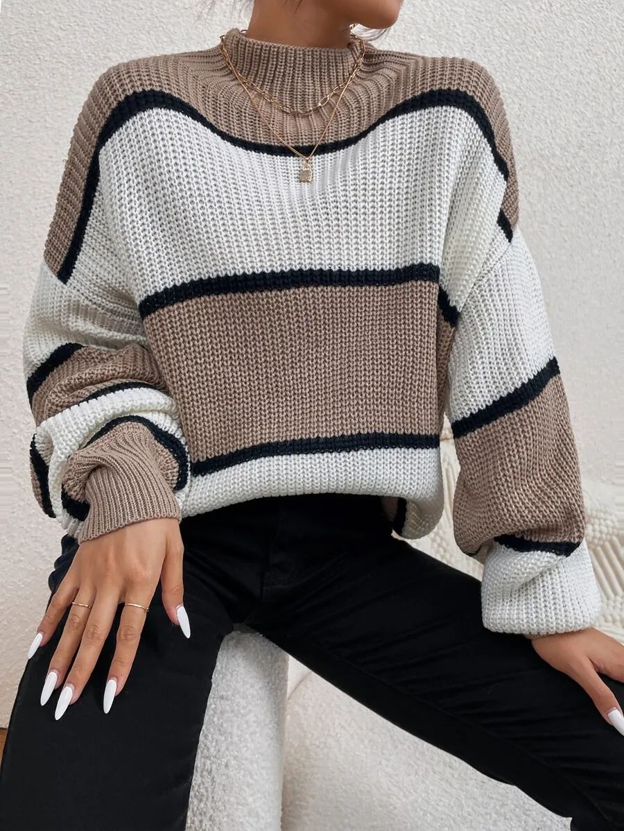 Casual Color Block Loose Fit Dropped Shoulder Crew Neck Sweater Autumn Winter
Casual Color Block Loose Fit Dropped Shoulder Crew Neck Sweater Autumn Winter