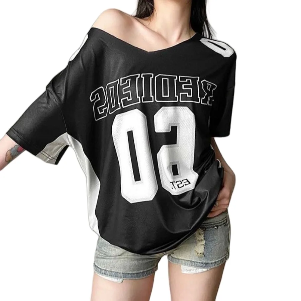 Asymmetry Sporty Casual T-shirt Numbers Atmosphere Style Short Sleeves Top English Letter Casual Harajuku Short Sleeved Club
Asymmetry Sporty Casual T-shirt Numbers Atmosphere Style Short Sleeves Top English Letter Casual Harajuku Short Sleeved Club