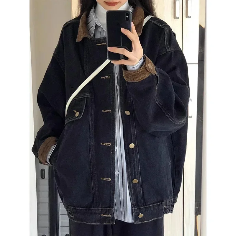 2025 Spring and Autumn Hong Kong Style Washing Black American Style Vintage Denim Jacket Women's New Design 
2025 Spring and Autumn Hong Kong Style Washing Black American Style Vintage Denim Jacket Women's New Design