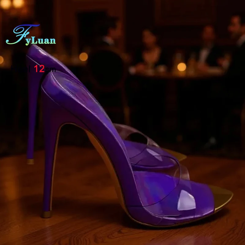 Женские шлепанцы на очень высоком каблуке 12 см, модные фиолетовые прозрачные туфли-лодочки из ПВХ с острым носком, летние уличные туфли на тонком каблуке
Женские шлепанцы на очень высоком каблуке 12 см, модные фиолетовые прозрачные туфли-лодочки из ПВХ с острым носком, летние уличные туфли на тонком каблуке
