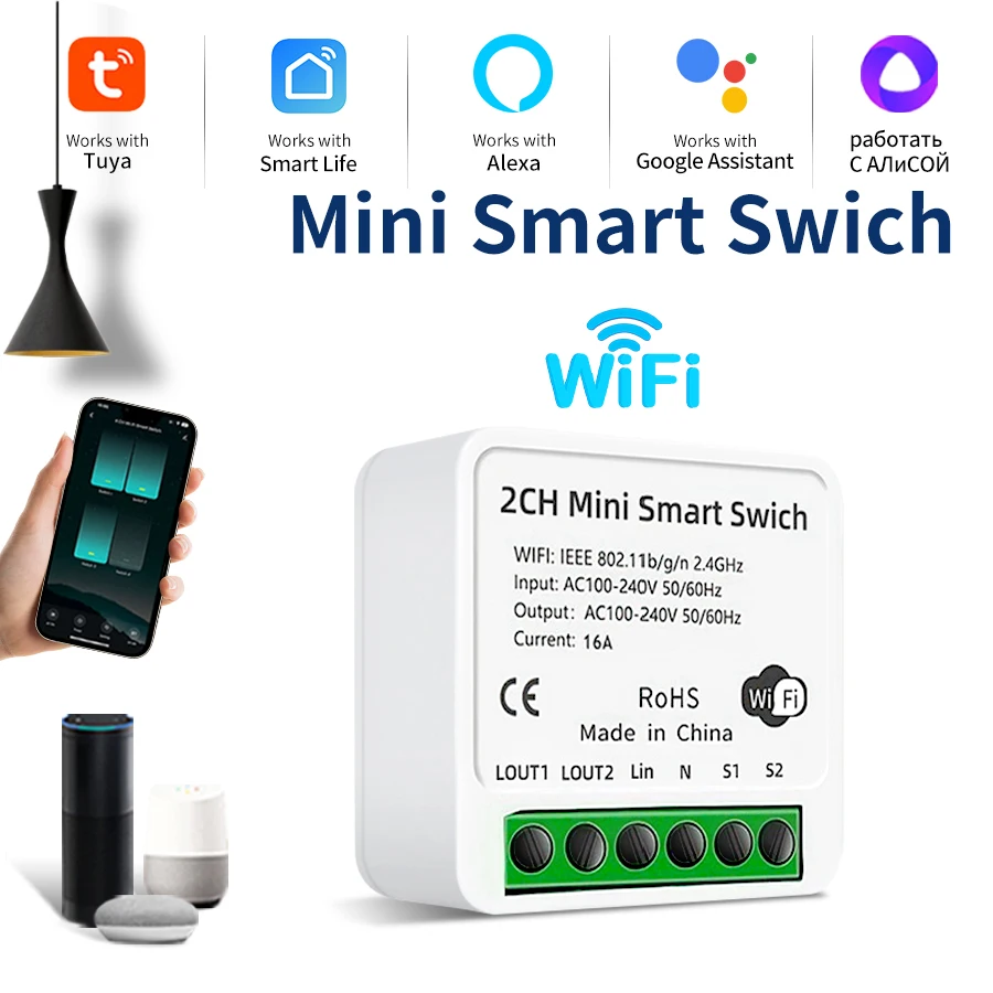 Мини-выключатель Tuya WiFi 1/2 канала, 100-240В, 16А, с дистанционным управлением через приложение Smart Life, голосовым управлением Alexa и Google Assistant
Мини-выключатель Tuya WiFi 1/2 канала, 100-240В, 16А, с дистанционным управлением через приложение Smart Life, голосовым управлением Alexa и Google Assistant