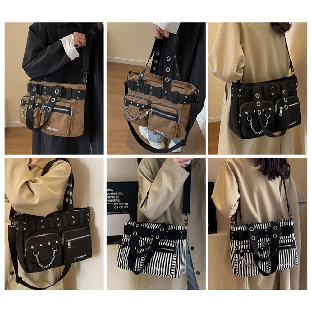 Женская сумка через плечо в стиле рокабилли с цепочкой, холщовая сумка с заклепками, сумка через плечо на молнии, сумка в стиле панк-рок, повседневная сумка для девушек в стиле рок
Женская сумка через плечо в стиле рокабилли с цепочкой, холщовая сумка с заклепками, сумка через плечо на молнии, сумка в стиле панк-рок, повседневная сумка для девушек в стиле рок