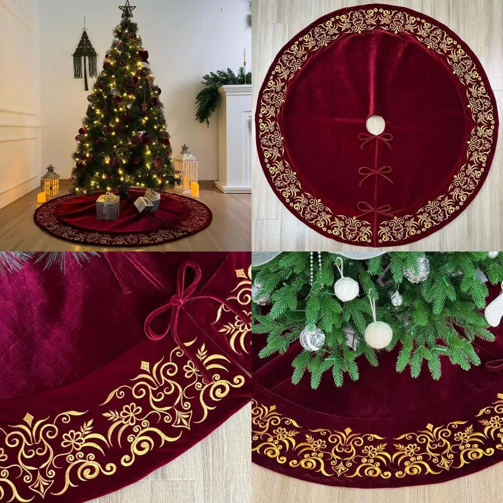 Burgundy Victorian Velvet Christmas Tree Skirt, 60, with Gold Damask and Plush Lace Ties
Burgundy Victorian Velvet Christmas Tree Skirt, 60, with Gold Damask and Plush Lace Ties