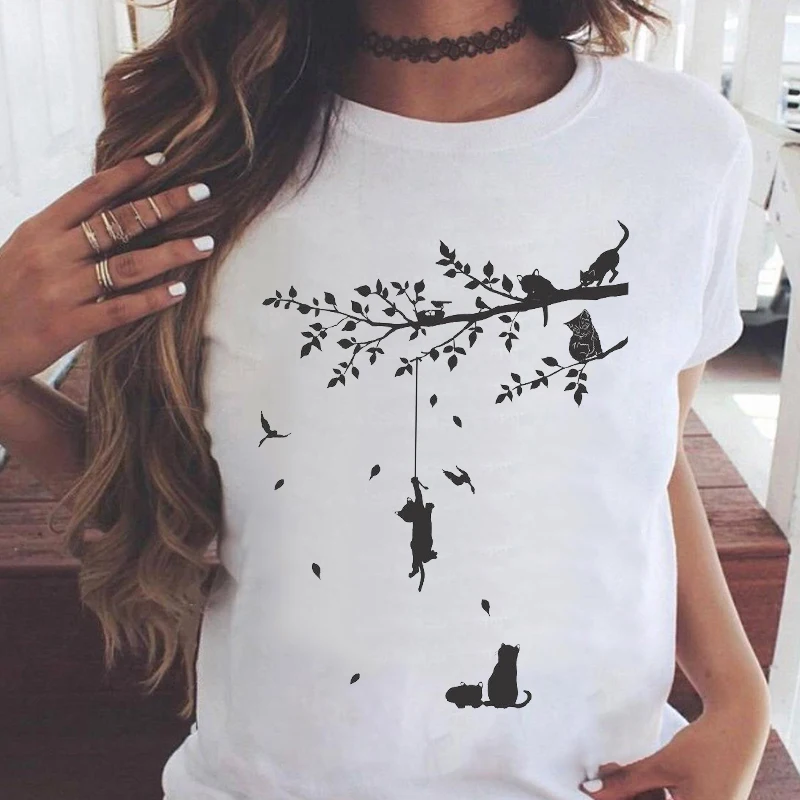 100% Cotton Women Graphic Printing Fashion Cat Animal 90s Clothing Short Sleeve Cartoon Print Female Clothes Tops Tees T-Shirt
100% Cotton Women Graphic Printing Fashion Cat Animal 90s Clothing Short Sleeve Cartoon Print Female Clothes Tops Tees T-Shirt