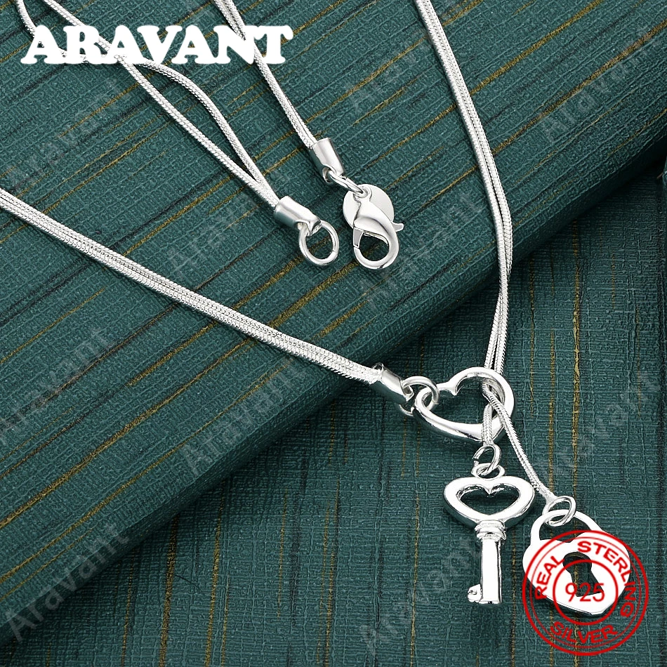 925 Sterling Silver Heart-Shaped Key Double-Stroke Snake Chain Necklace - Vintage Elegant And Noble Party Jewelry For Women
925 Sterling Silver Heart-Shaped Key Double-Stroke Snake Chain Necklace - Vintage Elegant And Noble Party Jewelry For Women