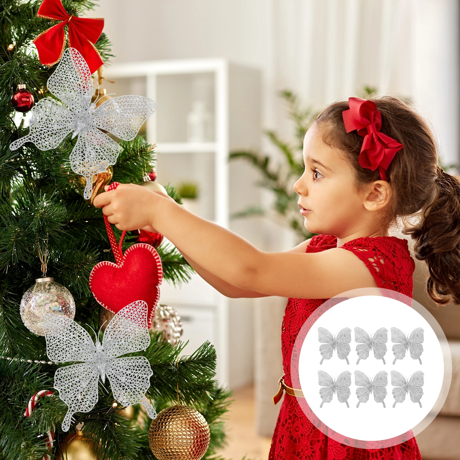 6Pcs Christmas Glitter Hollow-Out Butterflies Artificial Xmas Decorations for DIY Making Christmas Tree Party Ambience
6Pcs Christmas Glitter Hollow-Out Butterflies Artificial Xmas Decorations for DIY Making Christmas Tree Party Ambience