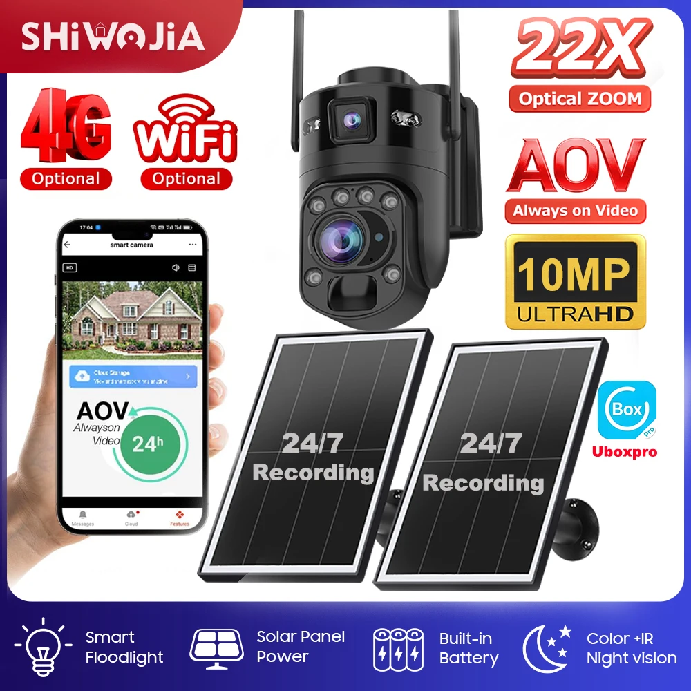 SHIWOJIA 10MP 4G SIM Solar Battery Security Camera 22X ZOOM 7/24 Video Recording Outdoor WIFI PTZ IP Camera PIR Human Tracking
SHIWOJIA 10MP 4G SIM Solar Battery Security Camera 22X ZOOM 7/24 Video Recording Outdoor WIFI PTZ IP Camera PIR Human Tracking