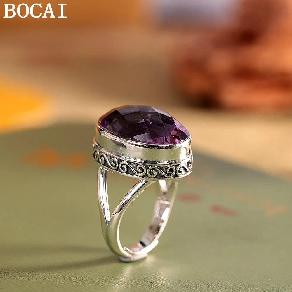 BOCAI New S925 Sterling Silver Jewelry Wholesale Vintage Fashion Inlaid Cut Amethyst Ring Women's Selected Gift
BOCAI New S925 Sterling Silver Jewelry Wholesale Vintage Fashion Inlaid Cut Amethyst Ring Women's Selected Gift