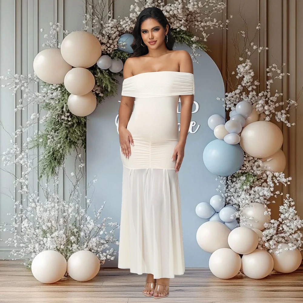 Maternity Splicing Mesh off Shoulder Long Dress Rouched Bodycon Pregnant Women Party Evening Gown for Photoshoot Baby Shower
Maternity Splicing Mesh off Shoulder Long Dress Rouched Bodycon Pregnant Women Party Evening Gown for Photoshoot Baby Shower
