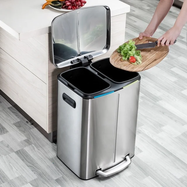 40L Two Compartment Large Stainless Steel Garbage Can Trash Bin Pedal Double Recycle Bins for Kitchen Waste Bins
40L Two Compartment Large Stainless Steel Garbage Can Trash Bin Pedal Double Recycle Bins for Kitchen Waste Bins