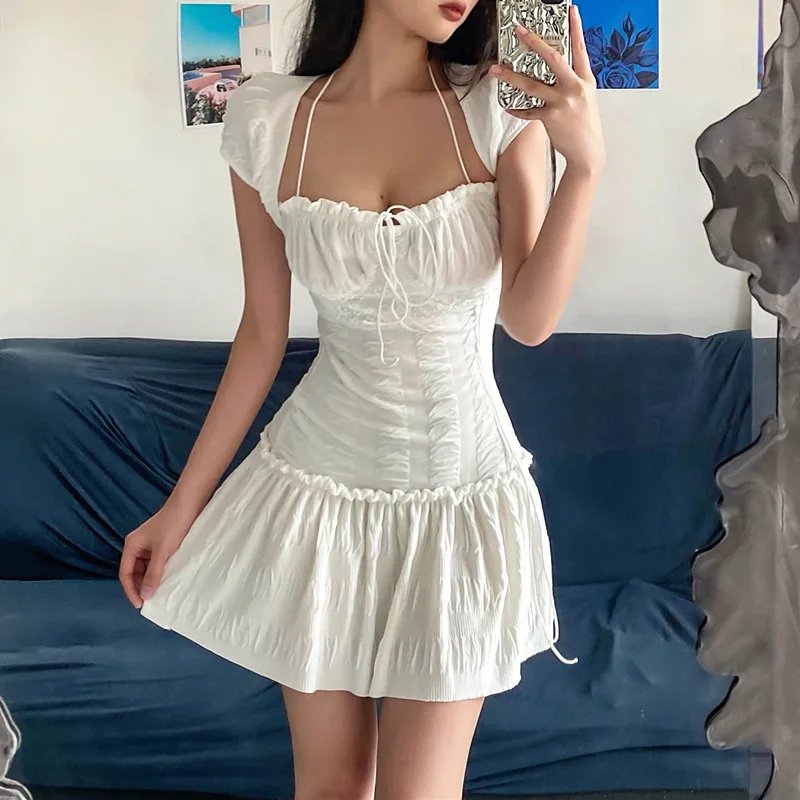 2025 New Sexy Low Cut Women Bodyon Ruffle Mini Dress Short Sleeve Ruched Flare Halter Tie Up Short Sundress Beach Party Vestido
2025 New Sexy Low Cut Women Bodyon Ruffle Mini Dress Short Sleeve Ruched Flare Halter Tie Up Short Sundress Beach Party Vestido