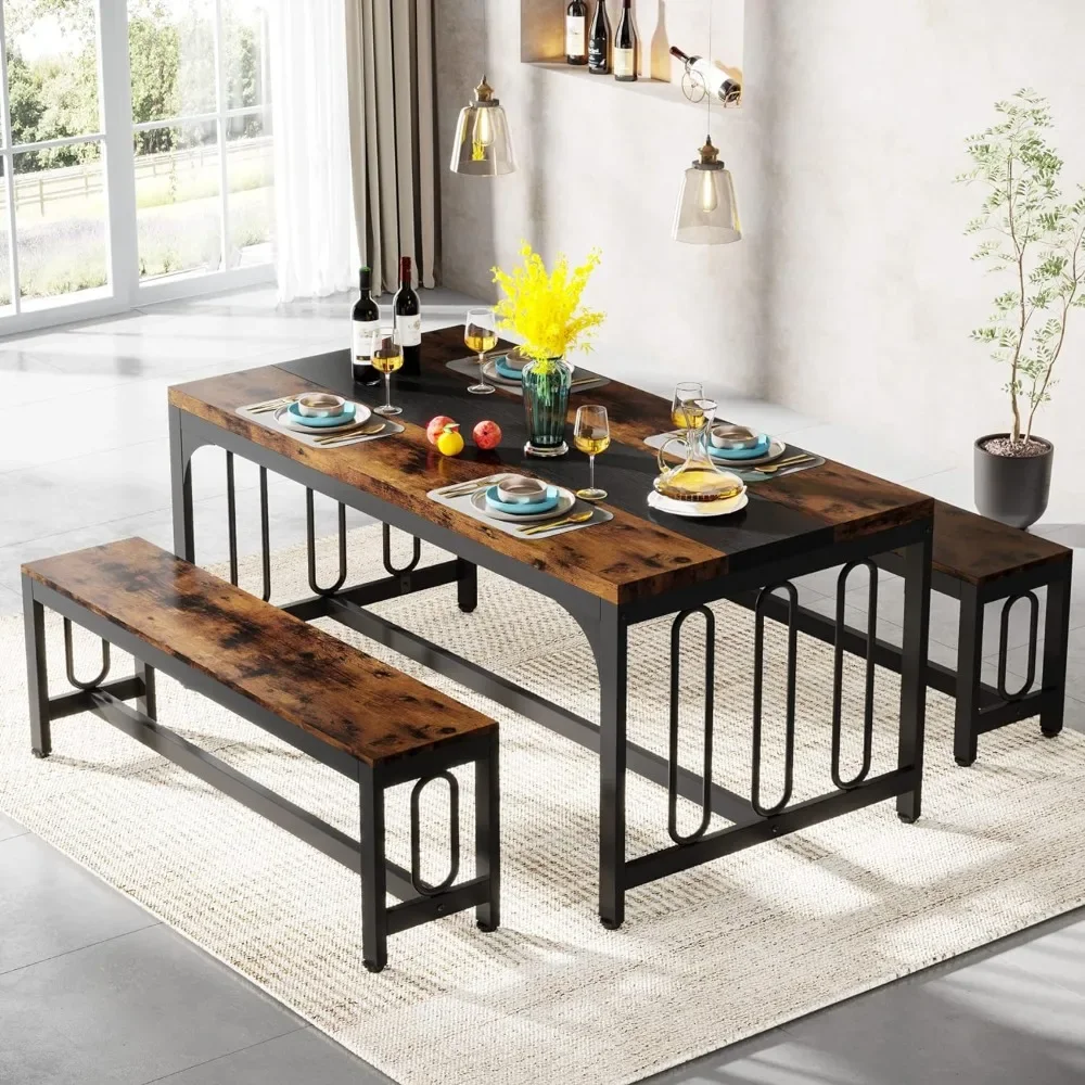 55 Inch Dining Table Set for 4-6 3-Piece Kitchen Table with 2 Benches Space-Saving Dining Room Table Set for Home Kitchen
55 Inch Dining Table Set for 4-6 3-Piece Kitchen Table with 2 Benches Space-Saving Dining Room Table Set for Home Kitchen