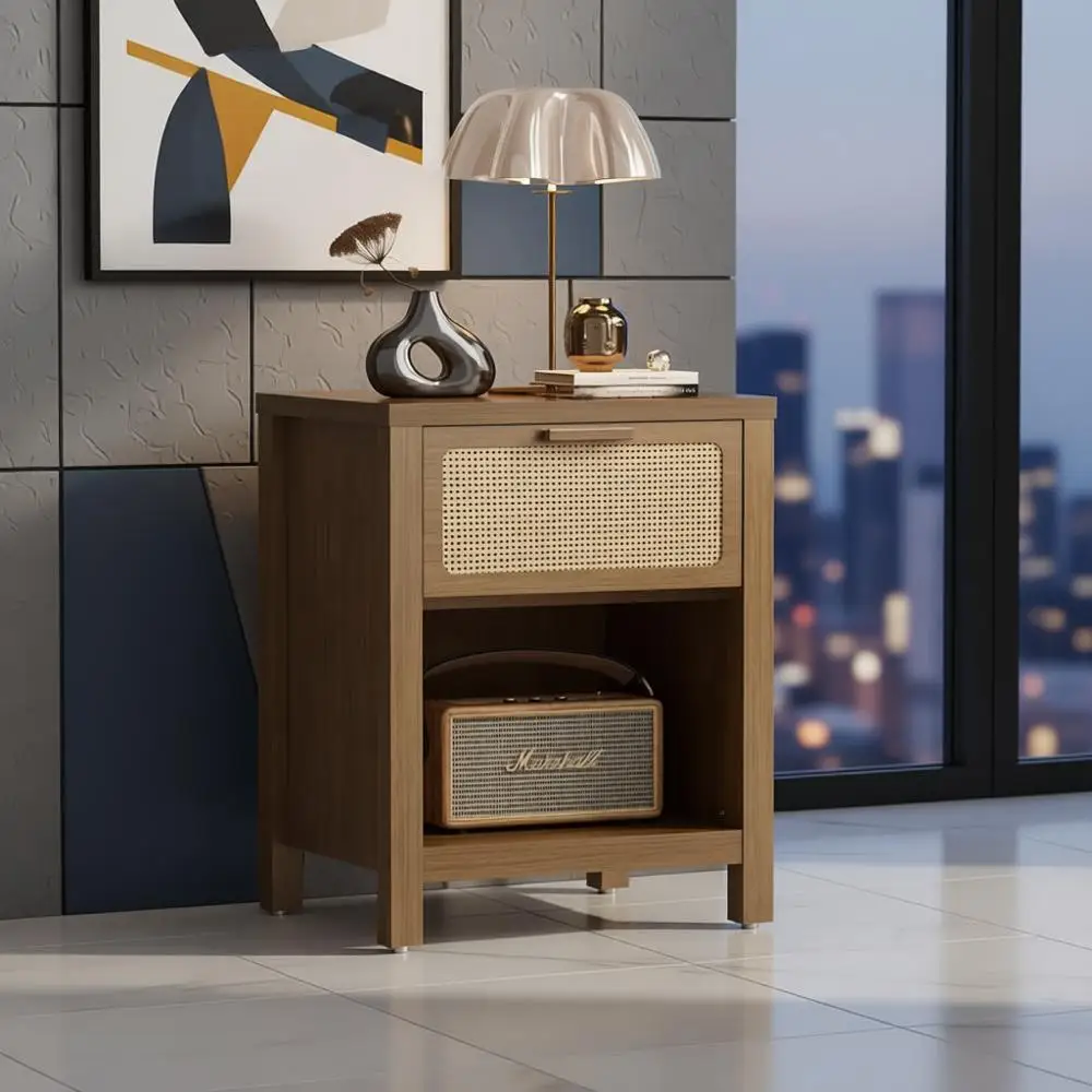 Rattan Nightstand, Mid Century Modern Bedside Table with Opening Storage,Large Side Table with Drawer,Boho Night Stand,Wooden En
Rattan Nightstand, Mid Century Modern Bedside Table with Opening Storage,Large Side Table with Drawer,Boho Night Stand,Wooden En
