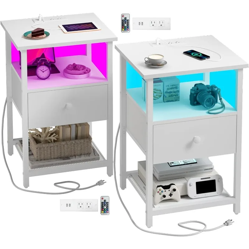 LED Nightstands Set of 2 with Charging Station, Bedside Tables with USB Ports and Outlets, End Table with Fabric-Wood
LED Nightstands Set of 2 with Charging Station, Bedside Tables with USB Ports and Outlets, End Table with Fabric-Wood