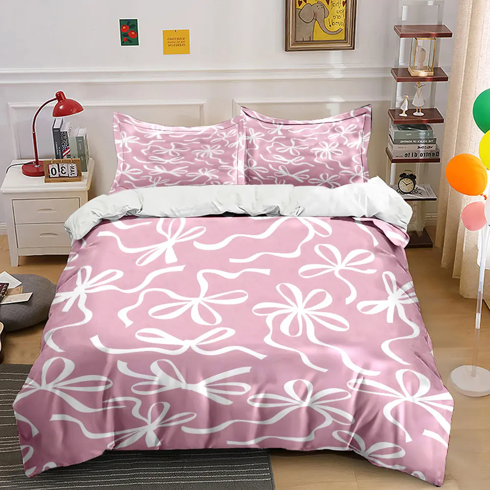 Pink background with white bow pattern Print Soft Comfortable Duvet Cover Bedding Set Included 1*Duvet Cover 2*Pillowcases
Pink background with white bow pattern Print Soft Comfortable Duvet Cover Bedding Set Included 1*Duvet Cover 2*Pillowcases