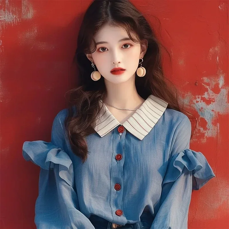 Vintage Women's Shirts Spring/summer New Chiffon Solid Women Blouse Loose Long Sleeves Top Ruffles Elegant Korean Clothing Sales
Vintage Women's Shirts Spring/summer New Chiffon Solid Women Blouse Loose Long Sleeves Top Ruffles Elegant Korean Clothing Sales