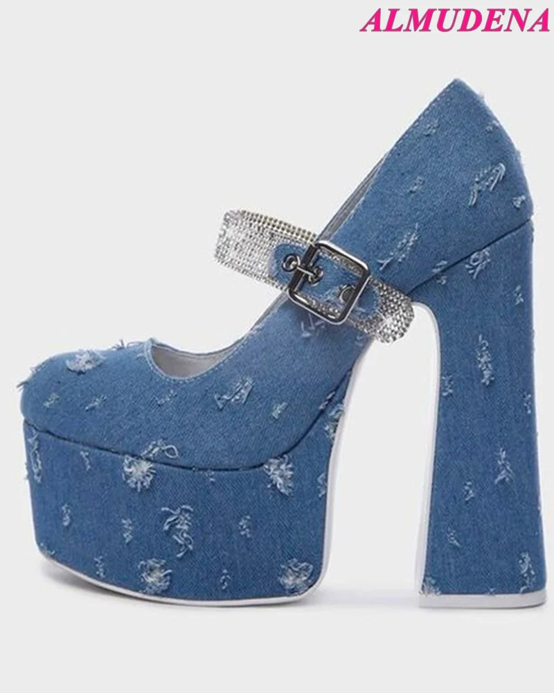 Blue Denim Platform Mary Jane Shoes Women Round Toe Chunky Heel Pumps Luxury Designer Big Size High Heels Lady Lolita Dress Shoe
Blue Denim Platform Mary Jane Shoes Women Round Toe Chunky Heel Pumps Luxury Designer Big Size High Heels Lady Lolita Dress Shoe