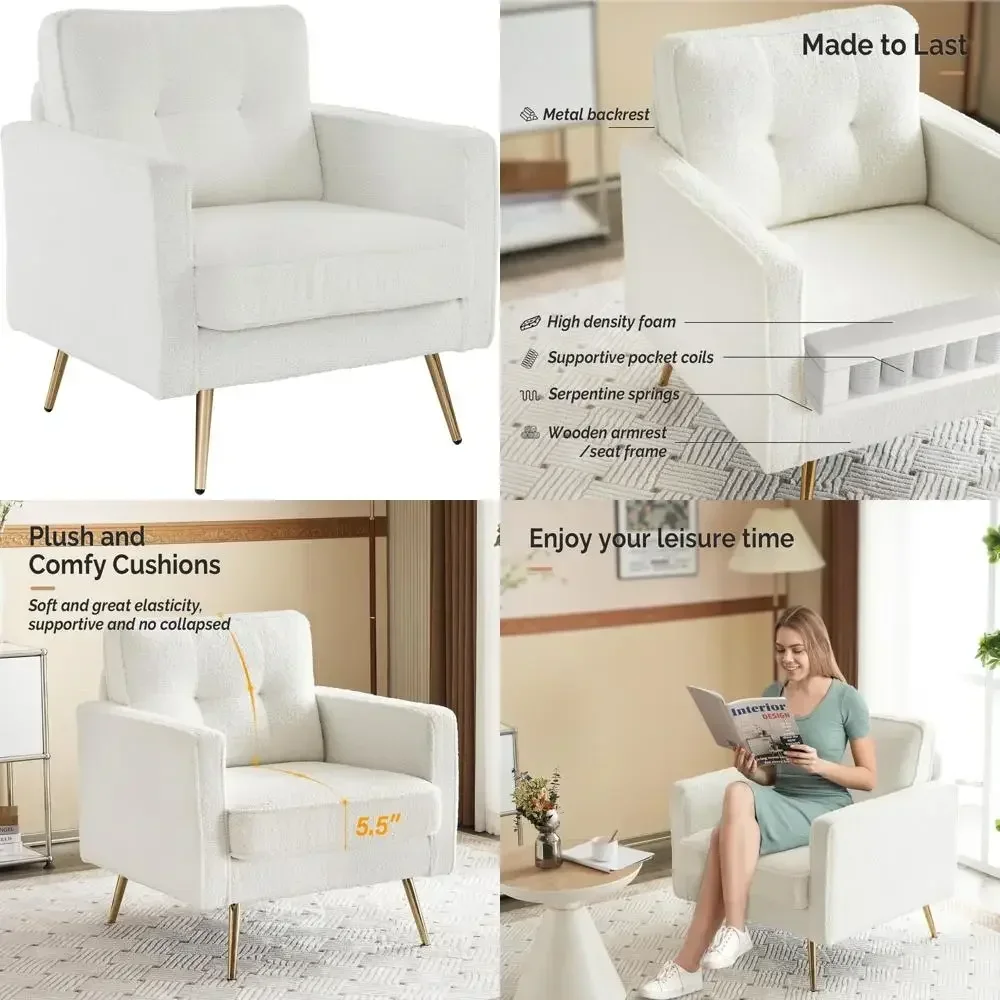 Современный белый тафтинговый диван-кресло из искусственной ткани Шерпы и золотыми акцентами для комфорта гостиной и спальни.
Современный белый тафтинговый диван-кресло из искусственной ткани Шерпы и золотыми акцентами для комфорта гостиной и спальни.