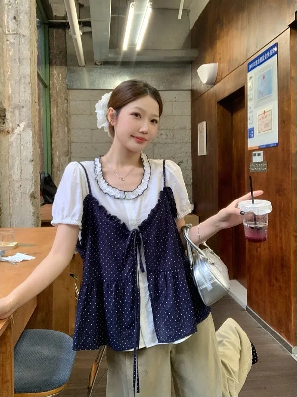 plus Size Women's Sweet Style Short Sleeve Polka Dot Shirt Summer New Slimming Two-Piece Set High Waist Loose Fit Commute Style
plus Size Women's Sweet Style Short Sleeve Polka Dot Shirt Summer New Slimming Two-Piece Set High Waist Loose Fit Commute Style