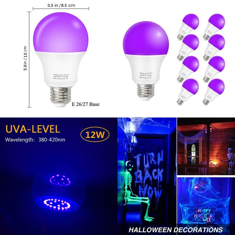 LED Black Light Bulbs, 12W E26 Base 110V- 240V UV Blacklight Bulb, Glow in The Dark, Black Lights for Glow Party, Fluorescent P
LED Black Light Bulbs, 12W E26 Base 110V- 240V UV Blacklight Bulb, Glow in The Dark, Black Lights for Glow Party, Fluorescent P