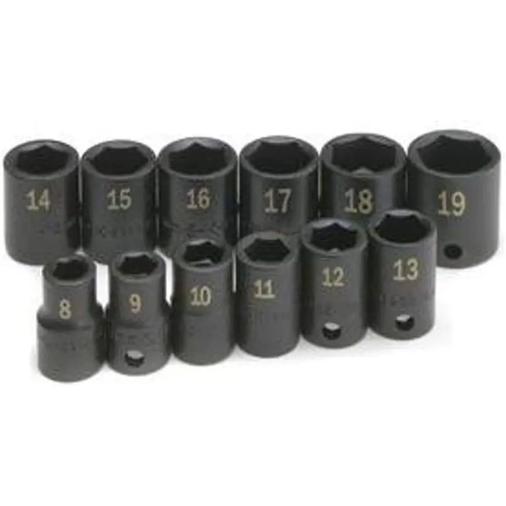 12-Piece 6-Point SAE Impact Socket Set, 3/8 Drive, 8mm to 19mm
12-Piece 6-Point SAE Impact Socket Set, 3/8 Drive, 8mm to 19mm