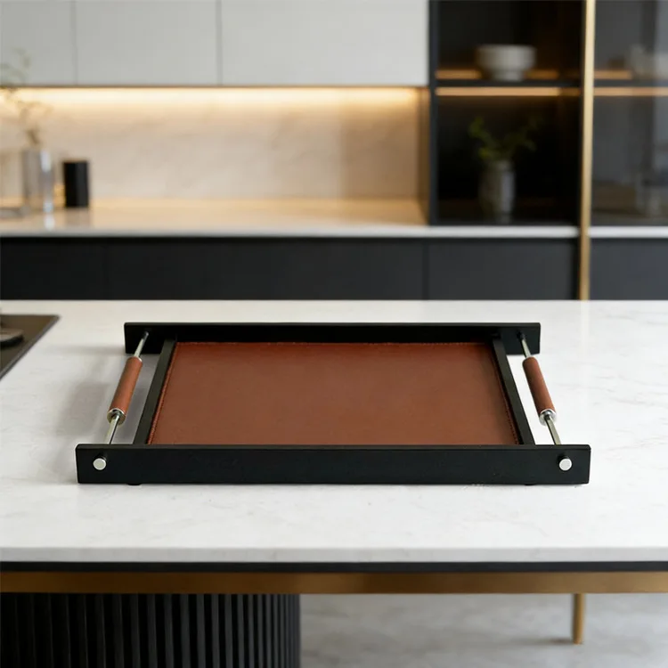 Modern simple leather metal support storage tray living room entrance hotel soft decoration
Modern simple leather metal support storage tray living room entrance hotel soft decoration