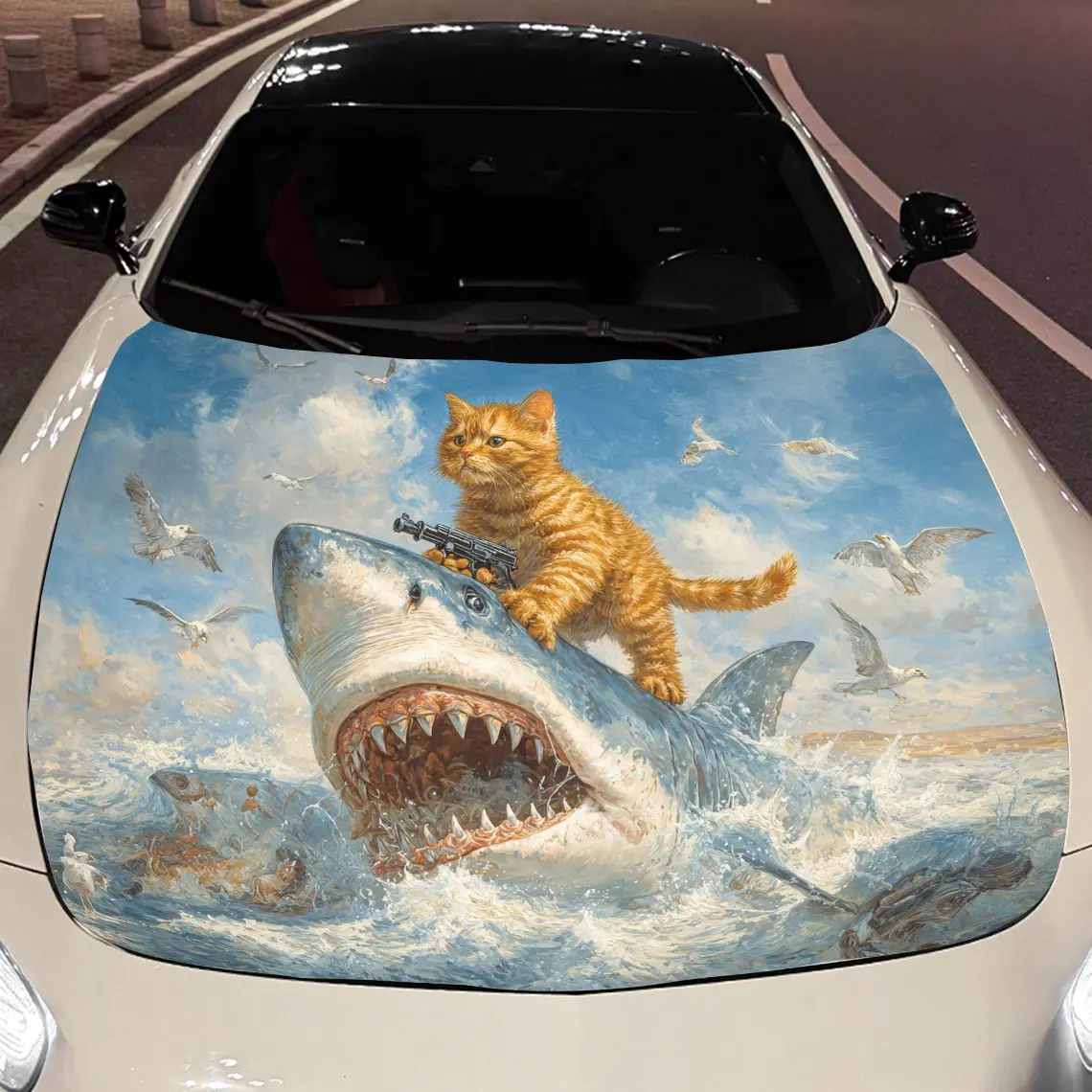 White shark and orange cat Car hood packaging sticker, PVC material, self-adhesive waterproof, anti-slip paint, car exterior dec
White shark and orange cat Car hood packaging sticker, PVC material, self-adhesive waterproof, anti-slip paint, car exterior dec