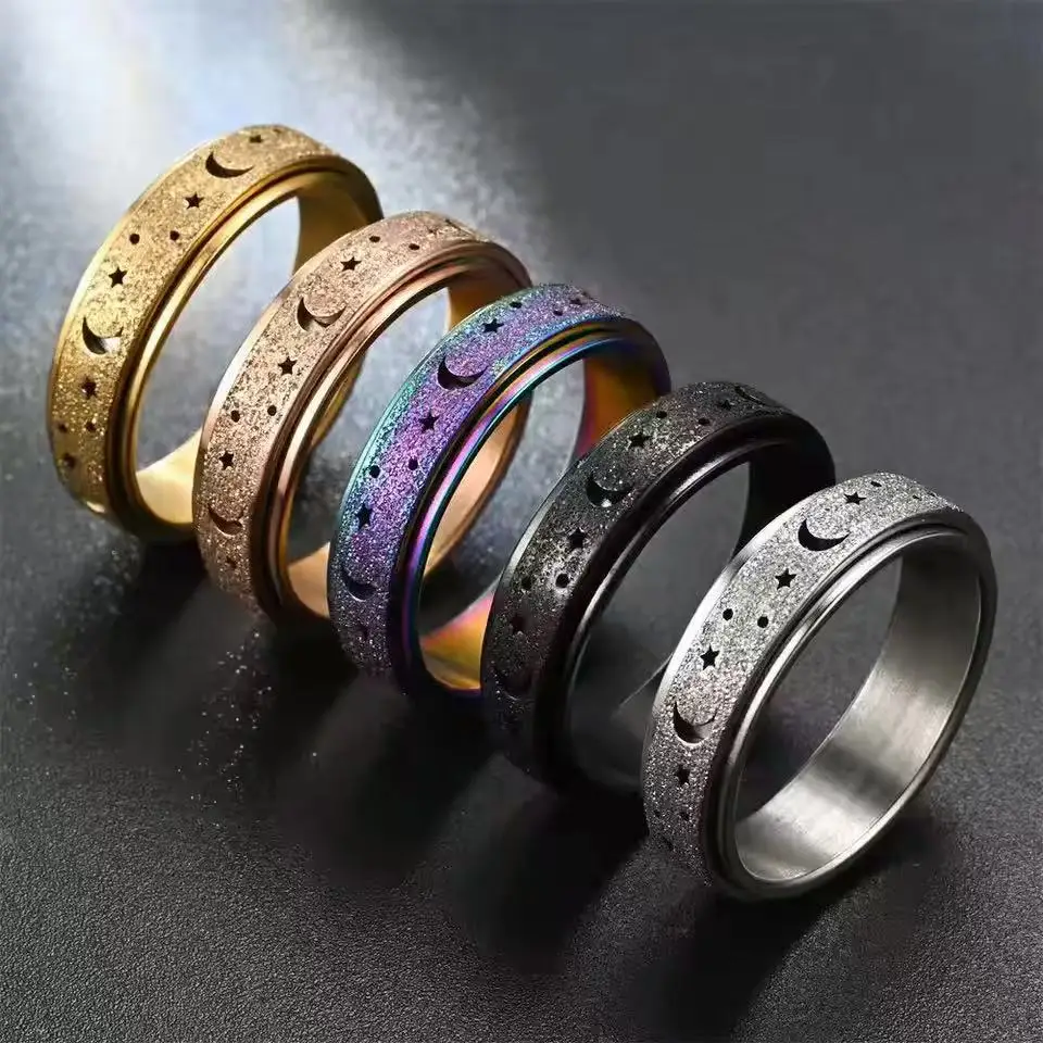 Frosted Stainless Steel Moon And Star Fidget Rings For Men Anti Stress And Anxiety Rotating Ring Fidget Metal Spinner Anillos 
Frosted Stainless Steel Moon And Star Fidget Rings For Men Anti Stress And Anxiety Rotating Ring Fidget Metal Spinner Anillos