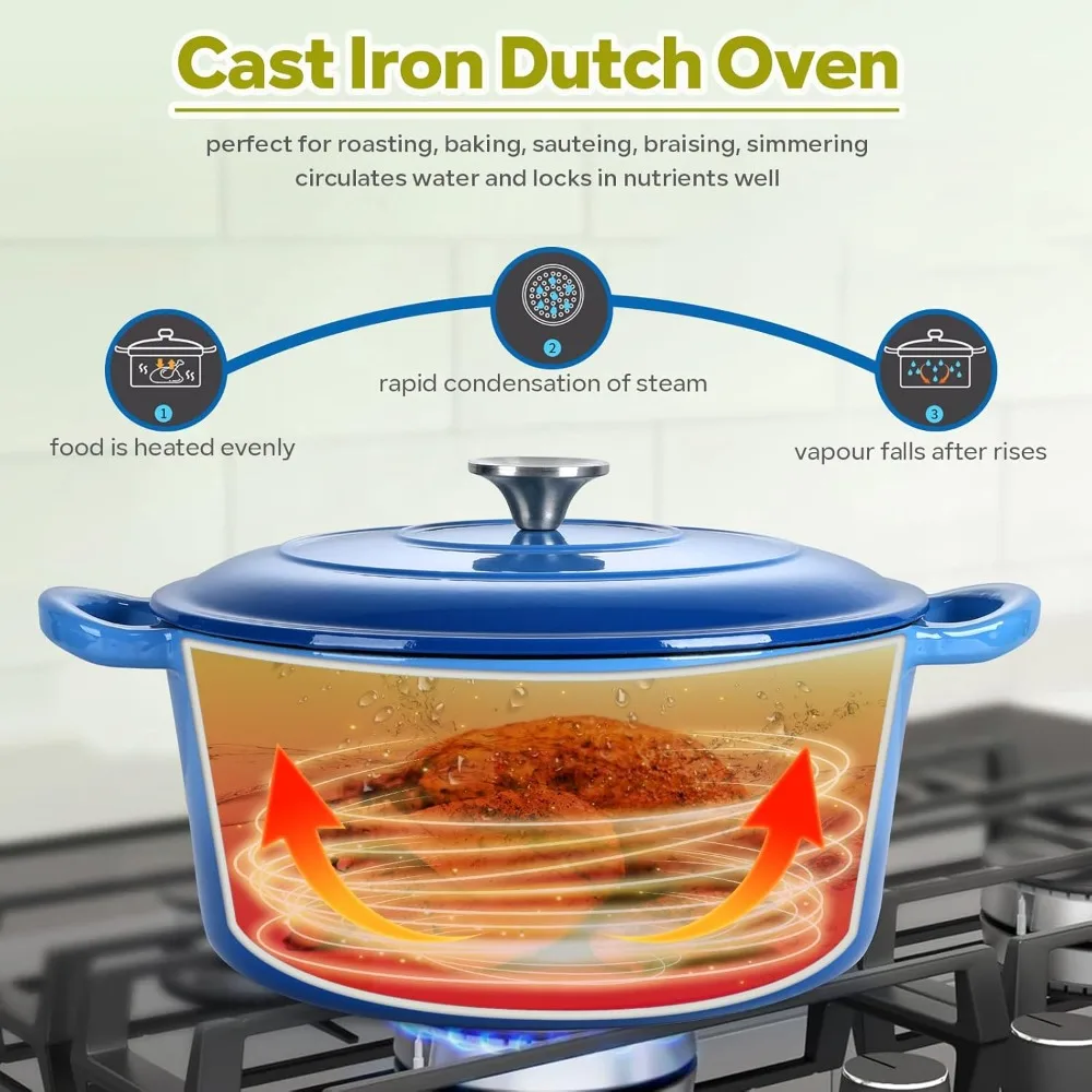 6 Quart Cast Iron Dutch Oven, Pre-seasoned Enamel Cooking Stock Pot with Lid, Non-stick Round Cookware
6 Quart Cast Iron Dutch Oven, Pre-seasoned Enamel Cooking Stock Pot with Lid, Non-stick Round Cookware