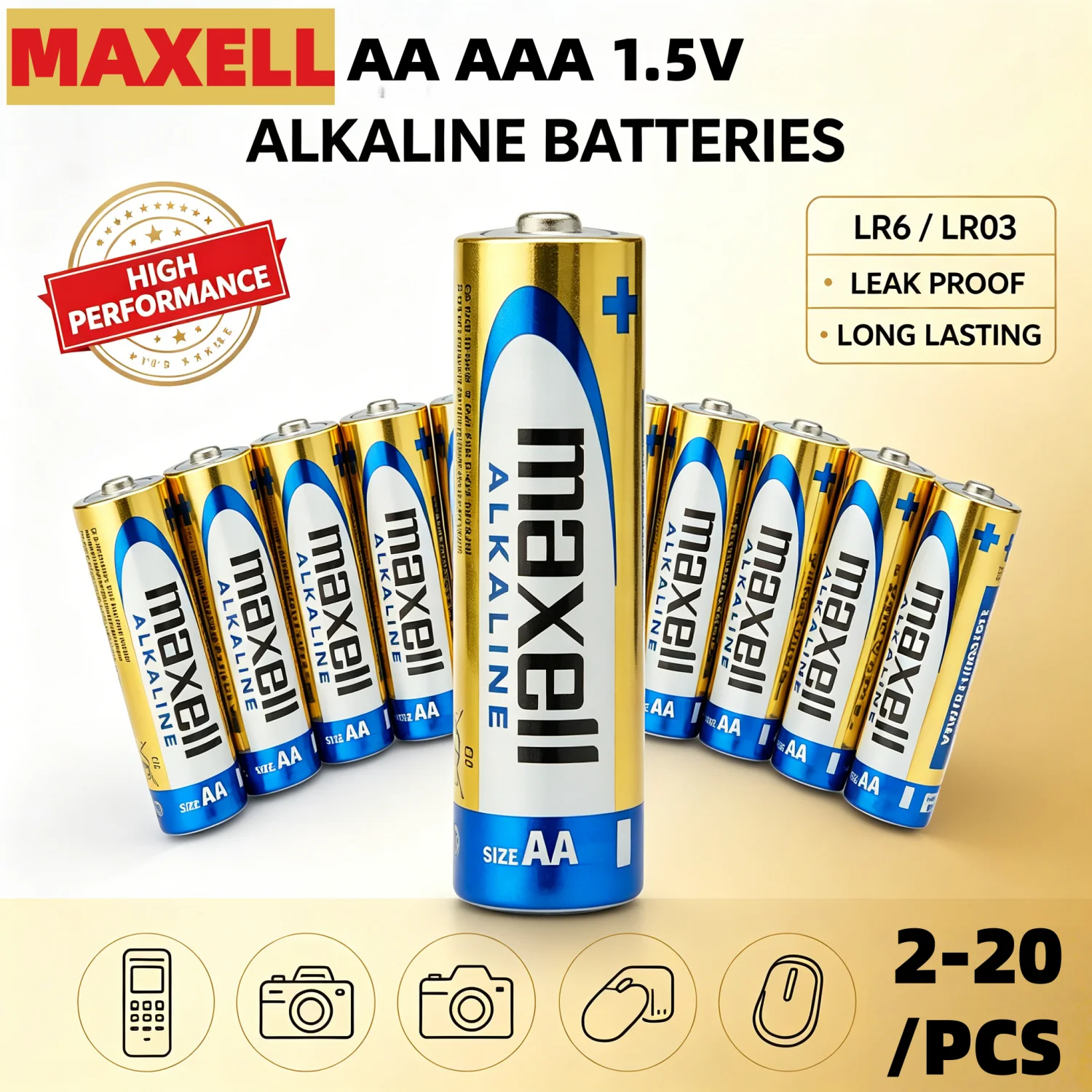 Maxell AA AAA 1.5V Alkaline Batteries LR6 LR03 Long Lasting Leak Proof High Performance For Remote Toy Camera Flash Mouse Clock
Maxell AA AAA 1.5V Alkaline Batteries LR6 LR03 Long Lasting Leak Proof High Performance For Remote Toy Camera Flash Mouse Clock