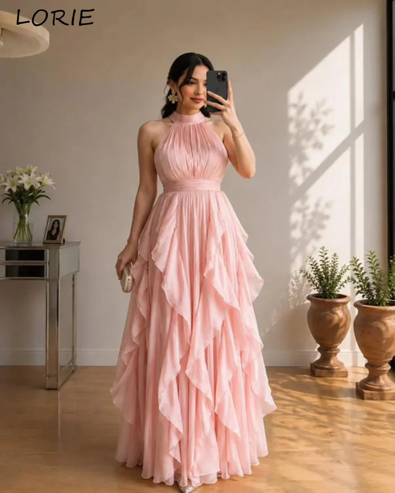 LORIE Shiny Pink Evening Dress High Collar Halter Ruffle A-line Pleats Princess Prom Dress Long Cocktail Dress Customized 2027
LORIE Shiny Pink Evening Dress High Collar Halter Ruffle A-line Pleats Princess Prom Dress Long Cocktail Dress Customized 2027