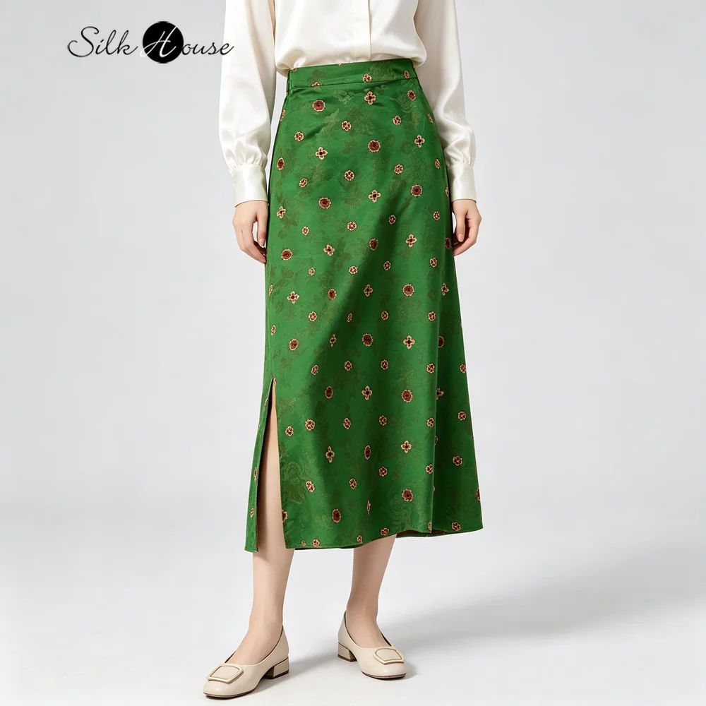 Women's Fashion Summer New 100% Natural Mulberry Silk Fragrant Cloud Yarn Green Printed Elastic Waist Slit Straight Tube Skirt
Women's Fashion Summer New 100% Natural Mulberry Silk Fragrant Cloud Yarn Green Printed Elastic Waist Slit Straight Tube Skirt